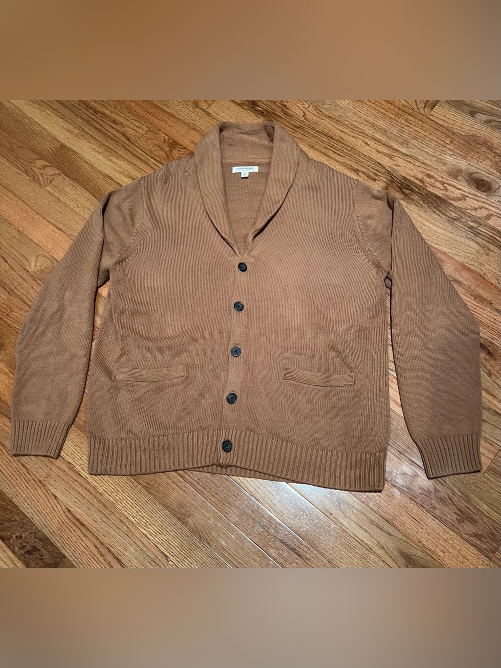 Goodthreads Men's Shawl Collar Cardigan - Camel Brown